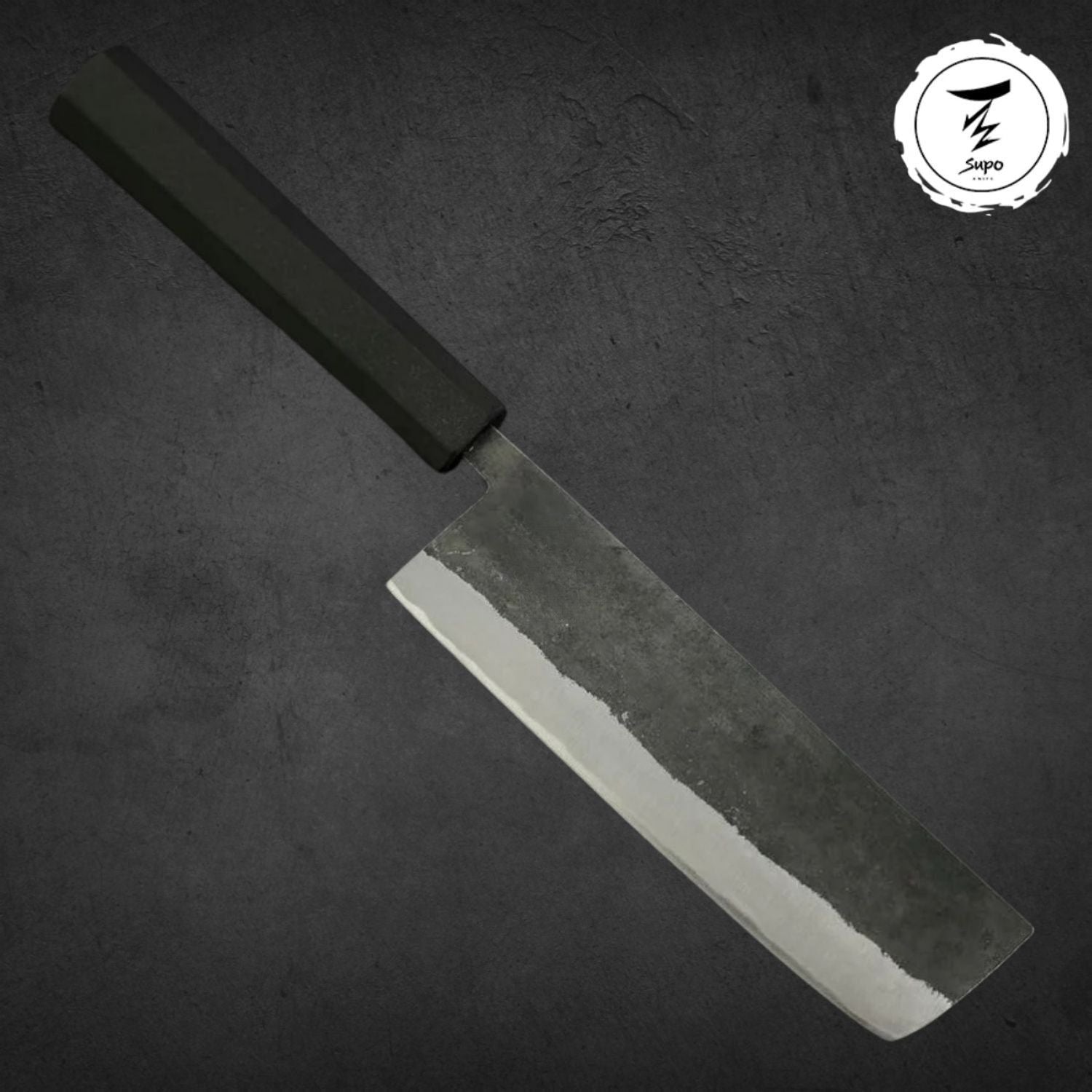 165mm Nakiri Knife Stainless Clad Blue Steel #2 Rubber Handle