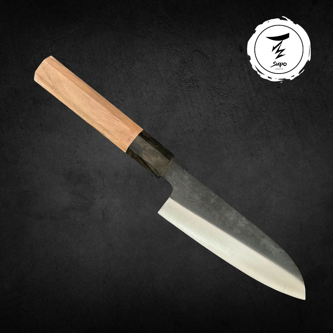 Petty/ Paring Knife Blue Steel Kurouchi Natural Wooden Handle