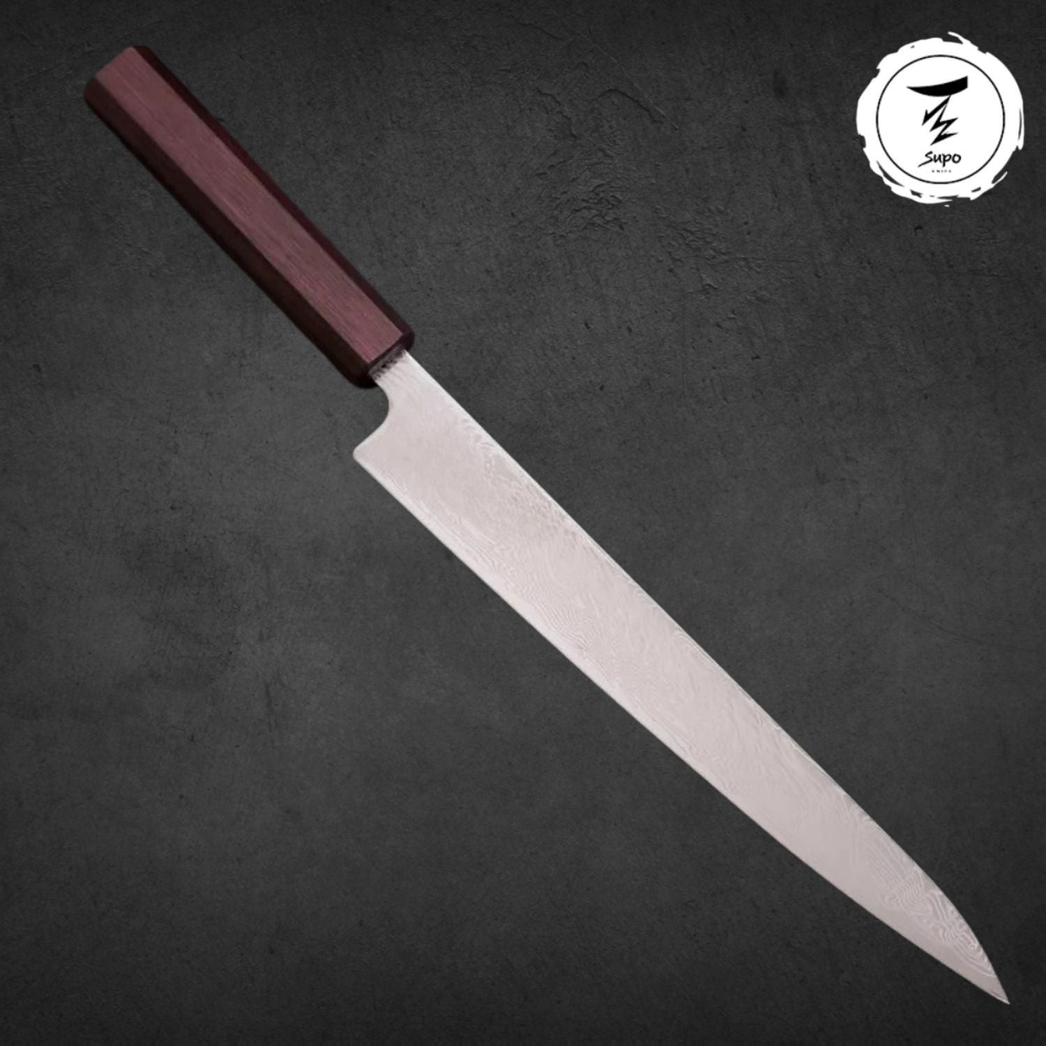 240mm Sujihiki SLD Damascus Purple Urushi Handle