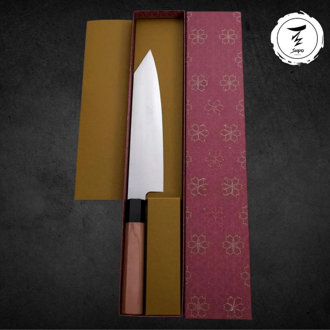 210mm Japanese Kiritsuke Knife VG-10 Polished with Cherry Handle 